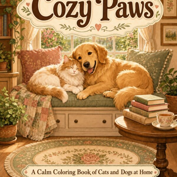 Cozy Paws: A Calm Coloring Book of Cats and Dogs at Home | 55 Printable Coloring Pages